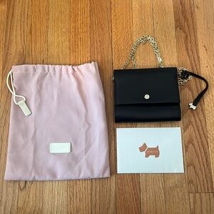 Radley London Black Wallet Clutch Crossbody Gold Chain Convertible W/Dust Bag